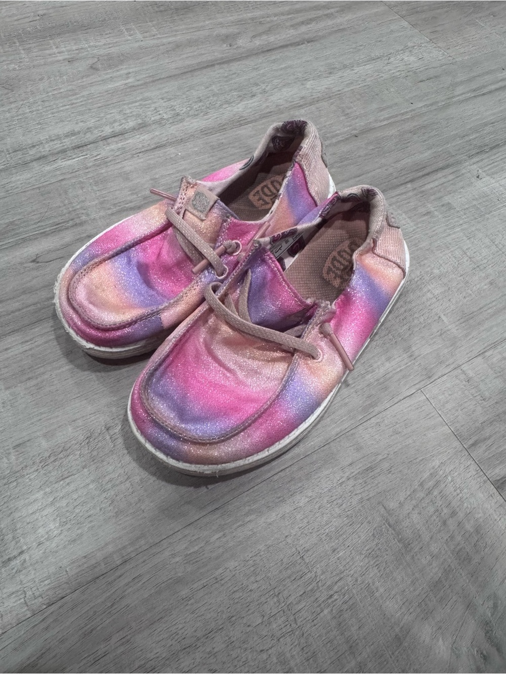 Hey Dude Girls Pink Purple Peach Glitter Slip-On Sneakers